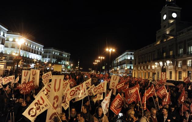 Rassemblement à l'appel de plusieurs syndicats espagnols à la veille de la grève générale, le 13 novembre 2012 à Madrid [Dominique Faget / AFP]