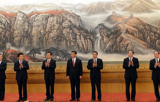 Xi Jinping (c) et les nouveaux membres du comité permanent du Bureau politique du PCC, le 15 novembre 2012 à Pékin [Mark Ralston / AFP]