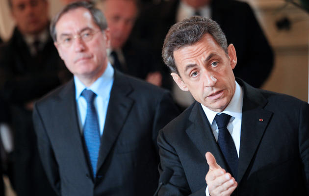 Claude Guéant et Nicolas Sarkozy, le 13 avril 2013 à Ajaccio [Pascal Pochard-Casabianca / AFP/Archives]