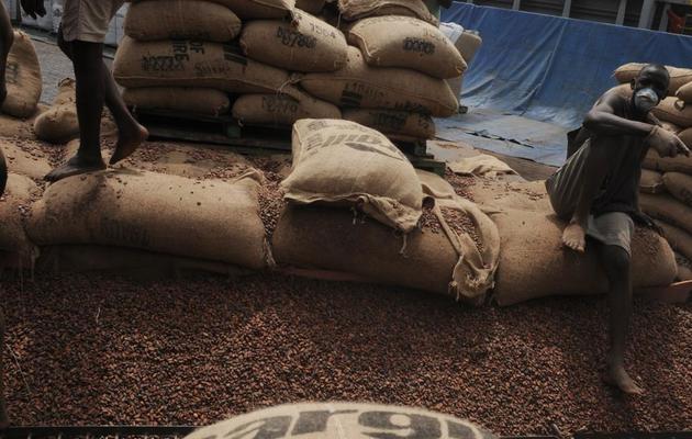 Des Ivoiriens vident des sacs de graines de cacao dans un conteneur, le 18 janvier 2011 à Abidjan [Issouf Sanogo / AFP/Archives]