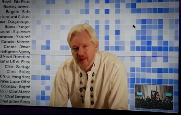 Julian Assange prend la parole lors d'une téléconférence entre Londres et Washington, le 8 avril 2013 [Mladen Antonov / AFP/Archives]