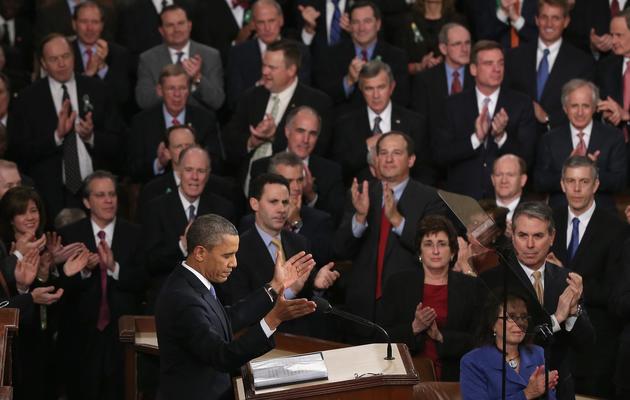 Barack Obama applaudi à l'issue de son discours sur l'état de l'Union le 12 février 2013 à Washington [Alex Wong / AFP/Getty Images]