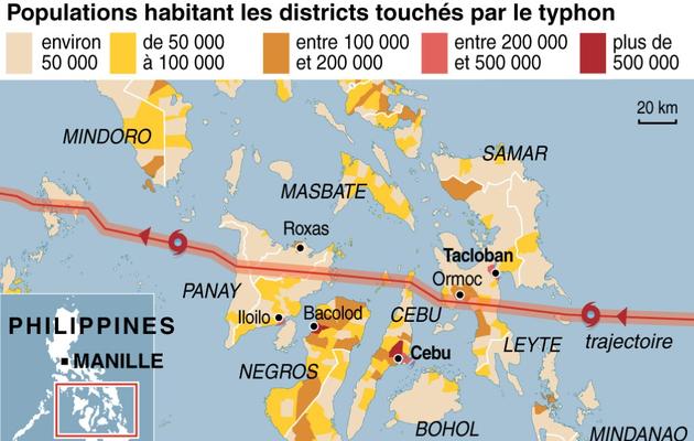 Infographie sur la densité de la population dans les districts traversés par le typhon Haiyan aux Philippines  [ / AFP]