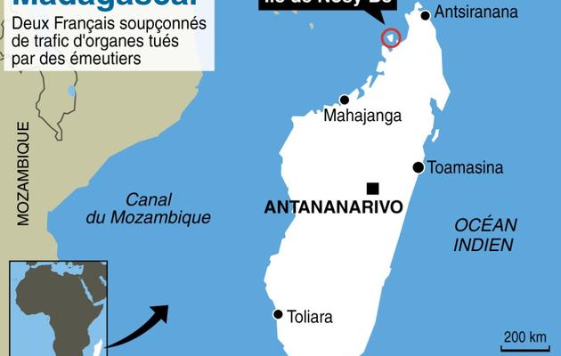 Carte de localisation de Madagascar où 2 Français soupçonnés de trafic d'organes ont été tués par des émeutiers  [pp / AFP]