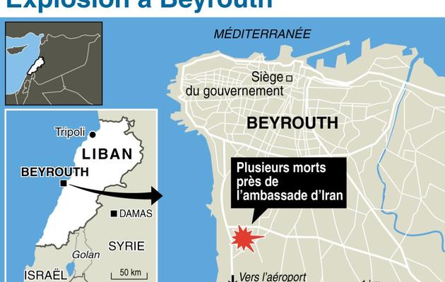 Infographie sur la localisation de l'explosion près de l'ambassade d'Iran de Beyrouth [ / AFP]