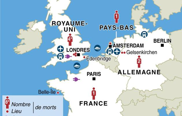 Infographie localisant des tempêtes et de leurs dégâts en Europe  [Infographie / AFP]