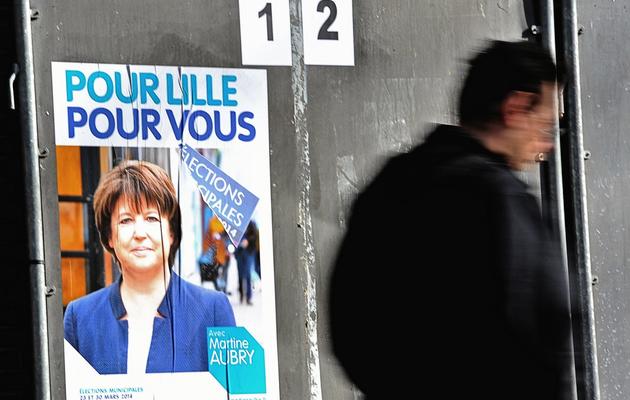 Affiche électorale de Martine Aubry le 24 février 2014 à Lille [Philippe Huguen / AFP/Archives]