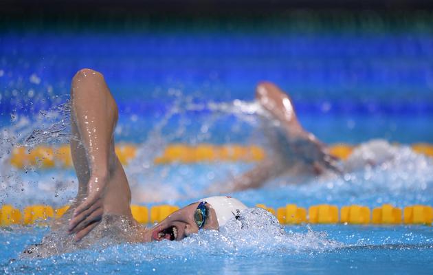 Le Chinois Sun Yang lors de sa finale victorieuse du 1500 m nage libre aux Mondiaux de Barcelone, le 4 août 2013 [Fabrice Coffrini / AFP]