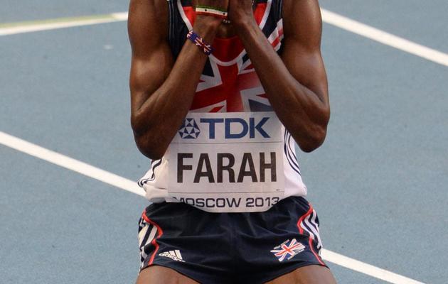 Le Britannique Mo Farah après être devenu champion du monde du 10.000 m le 10 août à Moscou [YURI KADOBNOV / AFP Photo]