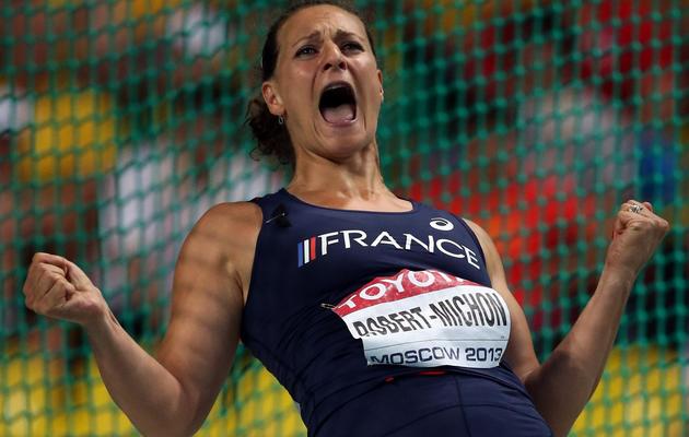 La Française Melina Robert-Michon pendant la finale du disque des Mondiaux d'athlétisme le 11 août 2013 à Moscou [ADRIAN DENNIS / AFP Photo]