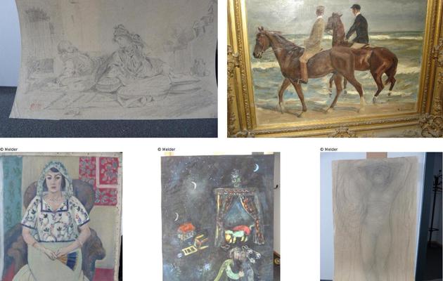 Assemblage de photos d'oeuvres d'Eugène Delacroix, Max Liebermann, Henri Matisse, Marc Chagall et Auguste Rodin, retrouvées à Munich [Melder / Lostart.de/Staatsanwaltschaft Au/AFP/Archives]