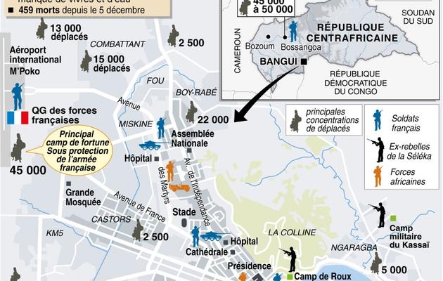 Carte localisant les troupes françaises dans Bangui [ / AFP]