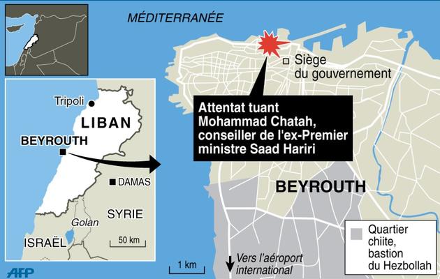 Carte de localisation de l'attentat à Beyrouth vendredi 27 décembre 2013 [V. Breschi/V. Lefai / AFP]