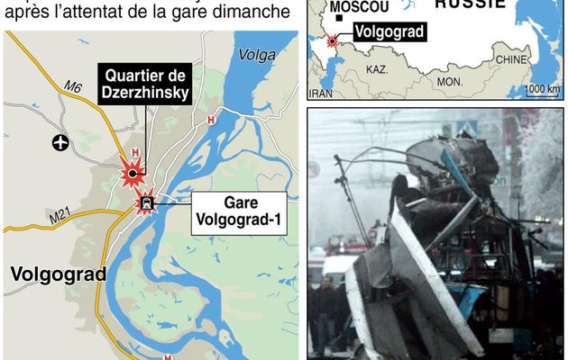Carte de localisation de l'explosion dans un trolleybus lundi à Volgograd  [ / AFP]