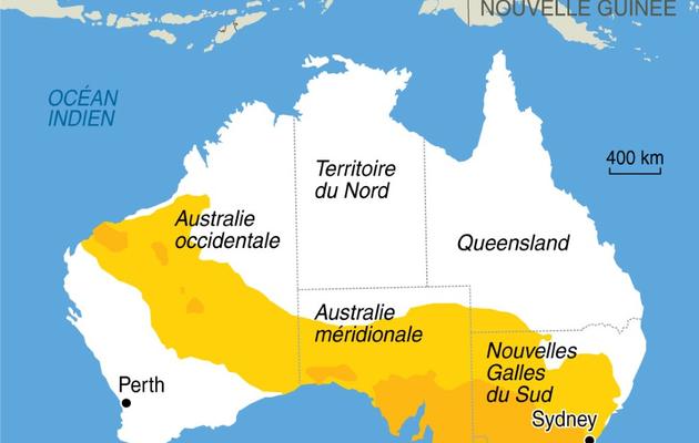 Infographie localisant les régions touchées par la vague de chaleur en Australie  [ / AFP]