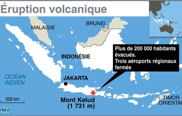 Carte de localisation du mont Kellud en Indonésie  [ / AFP]