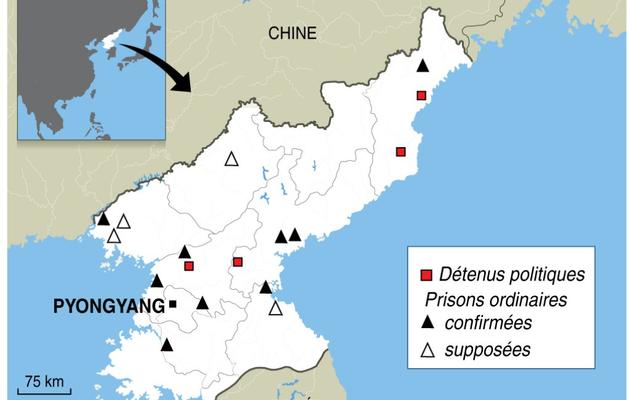 Carte de localisation des camps de prisonniers en Corée du Nord  [K. Tian/J. Jacobsen / AFP]