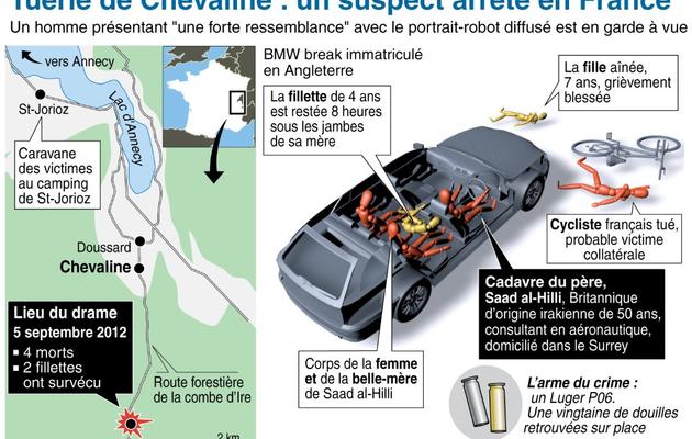 Carte de localisation et éléments du drame du quadruple meurtre de Chevaline [ / AFP]
