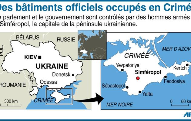 Carte localisant la Crimée et  Simféropol, la capitale de la pénisule  [J.M.Cornu / AFP]
