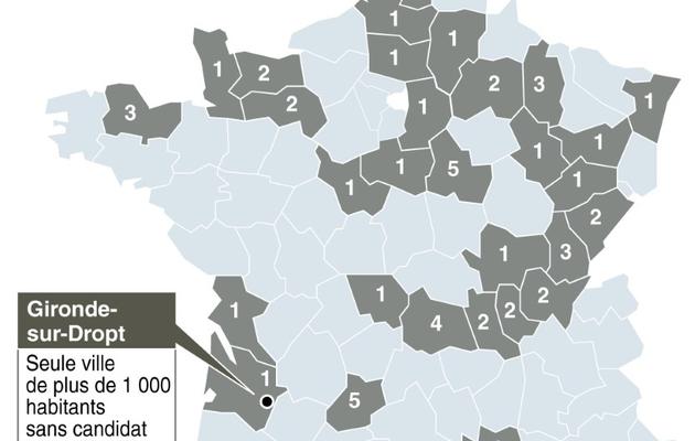Carte de localisation des départements ayant des communes sans candidat aux élections municipales  [L. Saubadu/P. Defosseux / AFP]