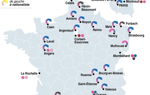 Graphique des points chauds pour les élections municipales [L. Saubadu/P. Pizarro/P.Defosseux / AFP]
