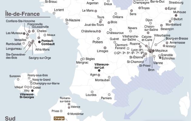 Carte de France localisant le vote FN au 1er tour des élections municipales  [L. Saubadu/P. Defosseux / AFP]