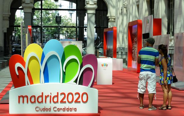 Le logo de Madrid 2020, exposé le 29 août 2013 dans la capitale espagnole candidate à l'organisation des JO-2020. [Gérard Julien / AFP/Archives]