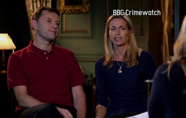 Capture d'image d'une interview de la BBC fournie par la police britannique, le 13 octobre 2013, des parents de Madeleine McCann disparue en 2007 [- / BBC/Police britannique/AFP/Archives]