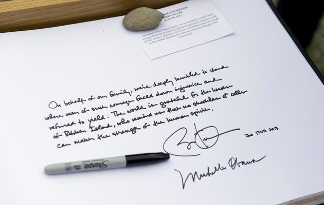 Le messsage écrit par Obama le 30 juin 2013 sur le livre d'or du bagne de Robben Island en Afrique du Sud [Saul Loeb  / AFP]