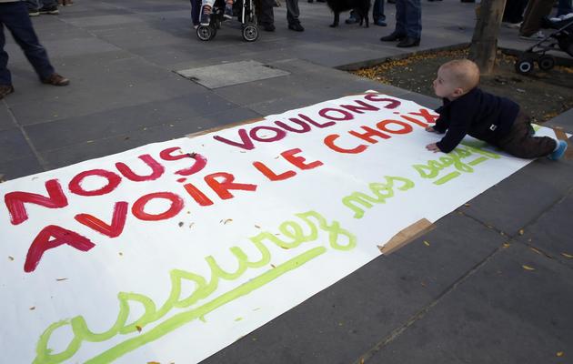 Des manifestants pour l'accouchement à domicile, à Paris, le 26 octobre 2013 [Thomas Samson / AFP]