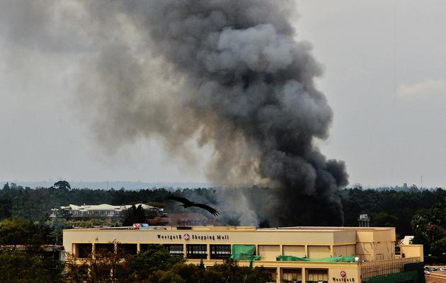 De la fumée s'échappe du centre commercial Westgate de Nairobi, assiégé par des terroristes, le 23 septembre 2013 [Carl de Souza / AFP/Archives]