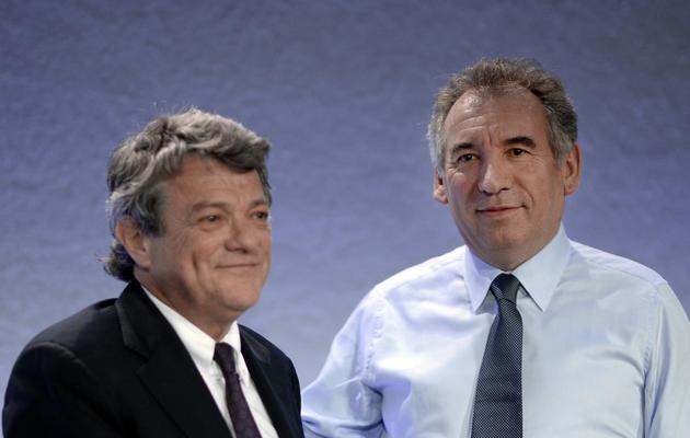 Jean-Louis Borloo (g) et son allié politique François Bayrou, président du MoDem, le 18 janvier 2014 à Paris [Martin Bureau / AFP/Archives]
