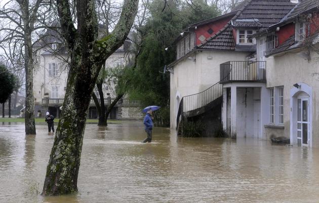Rue inondée le 25 janvier 2014 à Idron dans le sud-ouest de la France [Luke Laissac / AFP]