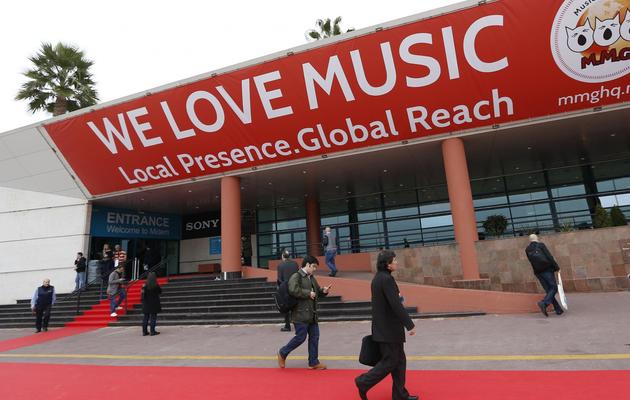 Devant l'entrée du Midem (Marché international du disque et de l'édition musicale), au Palais des Festivals, à Cannes le 1er février 2014 [Valery Hache / AFP]