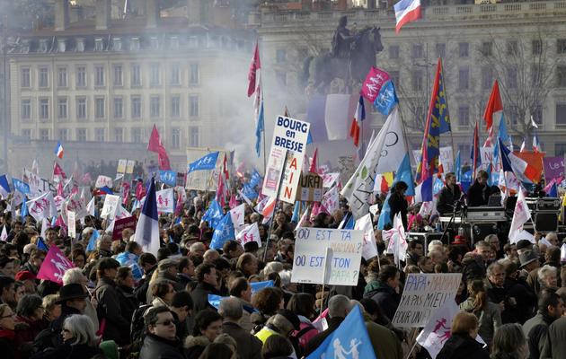 Des partisans de la "Manif pour tous" à Lyon le 2 février 2014 [Jean-Philippe Ksiazek / AFP]
