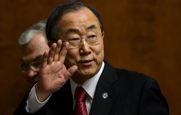 Le secrétaire général de l'ONU, Ban Ki-moon, à Genève le 3 mars 2014 [Fabrice Coffrini / AFP]