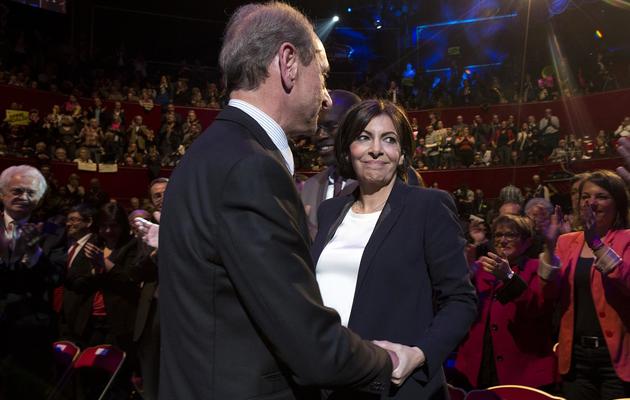 Bertrand Delanoë et Anne Hildago le 13 mars 2014 au Cirque d'Hiver à Paris [Joel Saget / AFP/Archives]