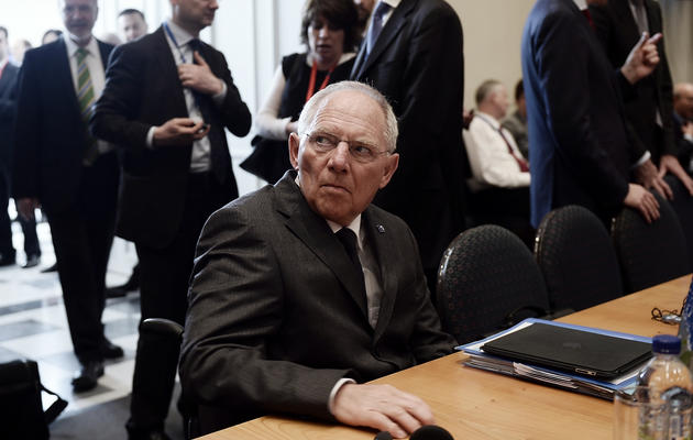 Le ministre allemand des Finances Wolfgang Schäuble à Athènes, le 1er avril 2014 [Louisa Gouliamaki / AFP]