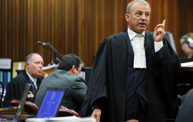 Le procureur Gerrie Nel, au procès d'Oscar Pistorius, à Pretoria, le 7 avril 2014 [Themba Hadebe / POOL/AFP]