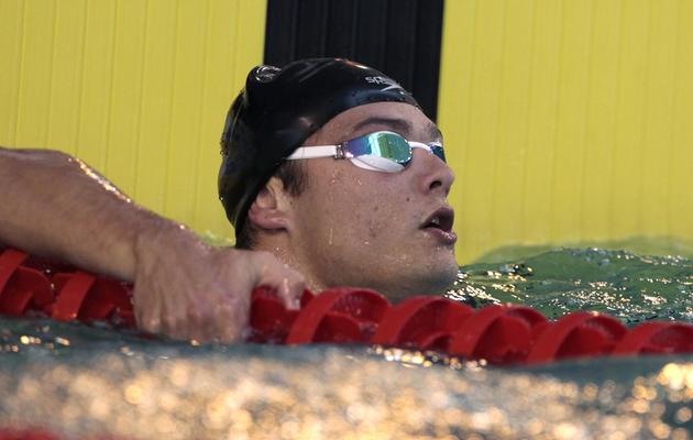 Le nageur Florent Manaudou après la finale du 50m papillon, aux championnats de France de natation, le 8 avril 2014 à Chartres [ / AFP]