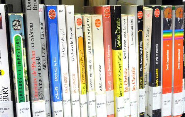 Des livres sont alignés dans les rayonnages de la bibliothèque de Guantanamo [Chantal Valery / AFP]