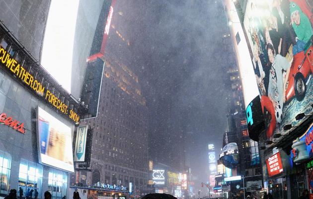 Times Square à New York sous la neige, le 2 janvier 2014 [Don Emmert / AFP]