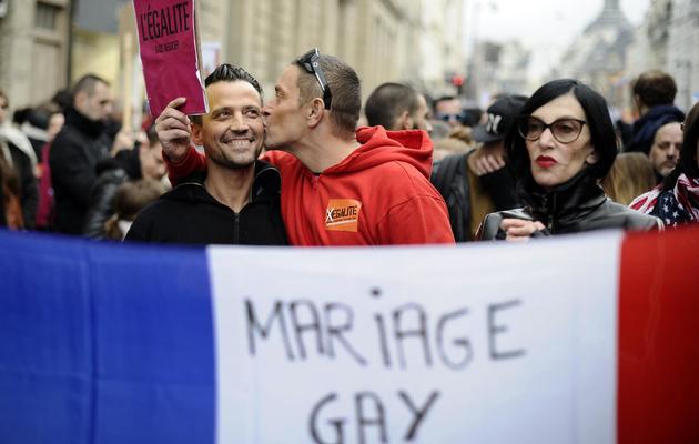 Des manifestants pour le droit au mariage et à l'adoption par les couples homosexuels, à Paris, le 16 décembre 2012 [Lionel Bonaventure / AFP]