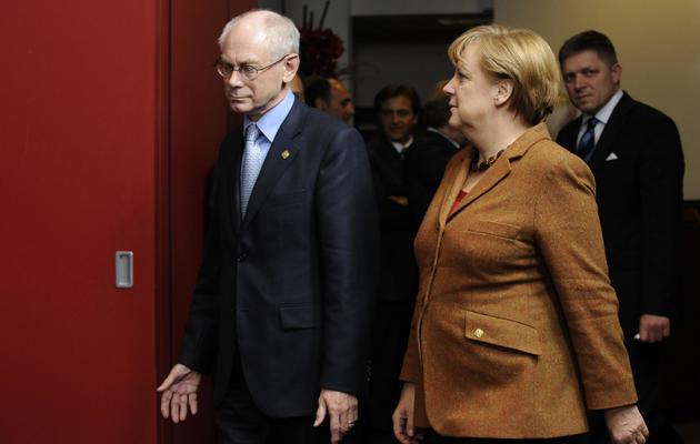 Herman Van Rompuy et Angela Merkel le 22 novembre 2012 à Bruxelles [John Thys / AFP]