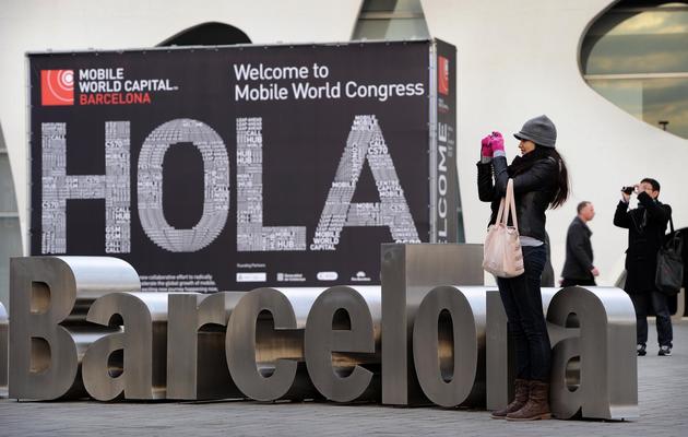 L'entrée du congrès mondial de la téléphonie mobile de Barcelone, le 24 février 2013 [Lluis Gene / AFP]