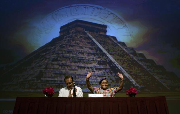 Rigoberta Menchu, prix Nobel de la Paix, participe à une conférence sur la vie de la communauté maya contemporaine le 17 décembre 2012 à Merida, au Mexique [Luis Perez / AFP]