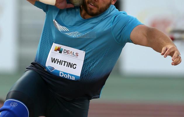 L'Américain Ryan Whiting lors du concours du lancer du poids de la 1re étape de la Ligue de diamant à Doha, le 10 mai 2013 [Karim Jaafar / AL-WATAN DOHA/AFP]