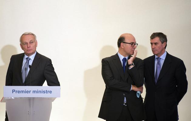 Le Premier ministre Jean-Marc Ayrault et ses ministres de l'Economie Pierre Moscovici et du Budget Jérôme Cahuzac, le 19 septembre 2012 à Paris [Martin Bureau / Pool/AFP/Archives]
