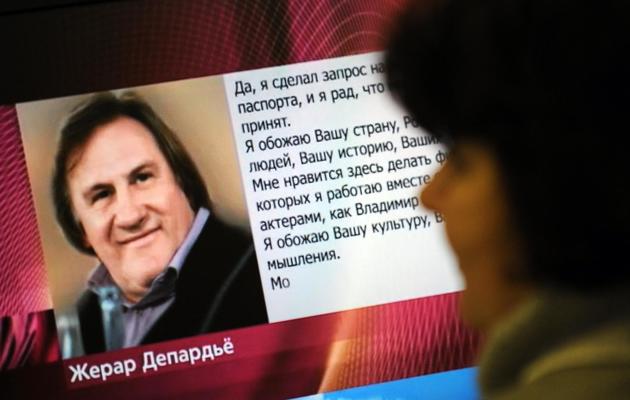 La lettre de Depardieu remerciant Poutine, à l'écran du site internet de la chaîne de télévision russe Pervyi kanal le 4 janvier 2013 à Moscou [Yuri Kadobnov / AFP/Archives]