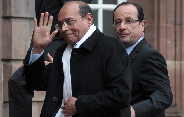 Le président tunisien Moncef Marzouki et François Hollande le 5 février 2013 à Strasbourg [Frederick Florin / AFP]